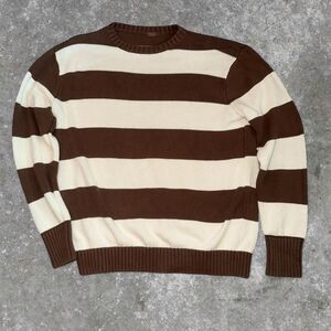 John Craft Brown Cream Striped Sweater XL Old Money Preppy Knit